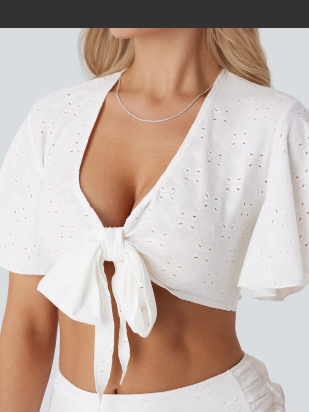 Halara White V-Neckline Wrap Tie Cropped Top - XS
